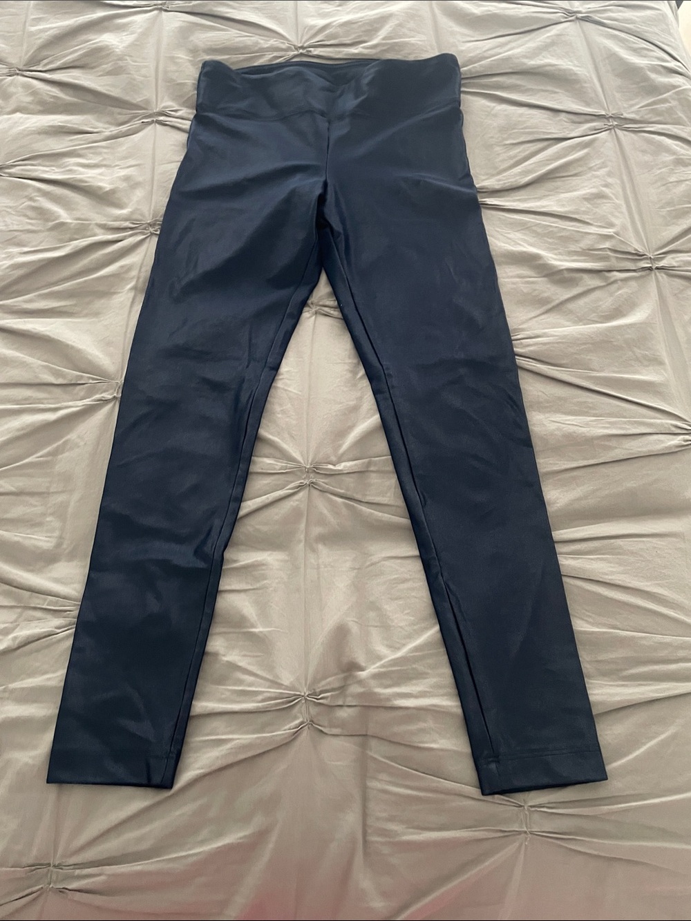 Koral  Solid shiny Navy Leggings. Inseam 24”